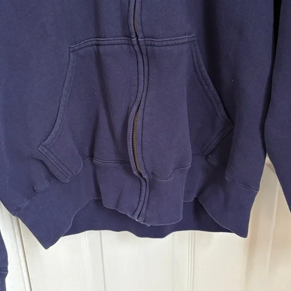 Prospirit Vintage Zip Up Hooded Sweatshirt in Navy with Pockets - Picture 2 of 6